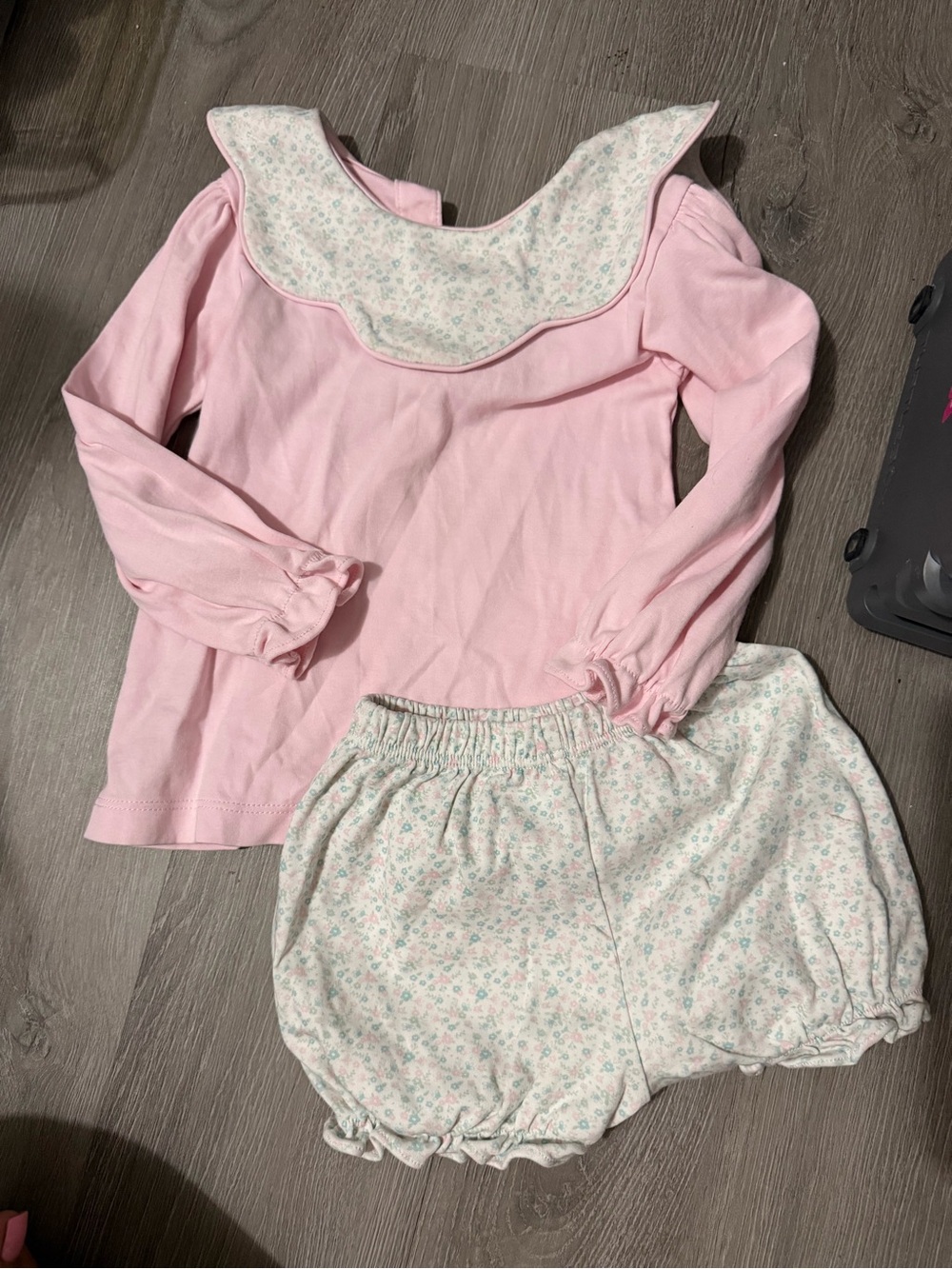 Girls Pink Floral-Trim Long Sleeve Pajama Set